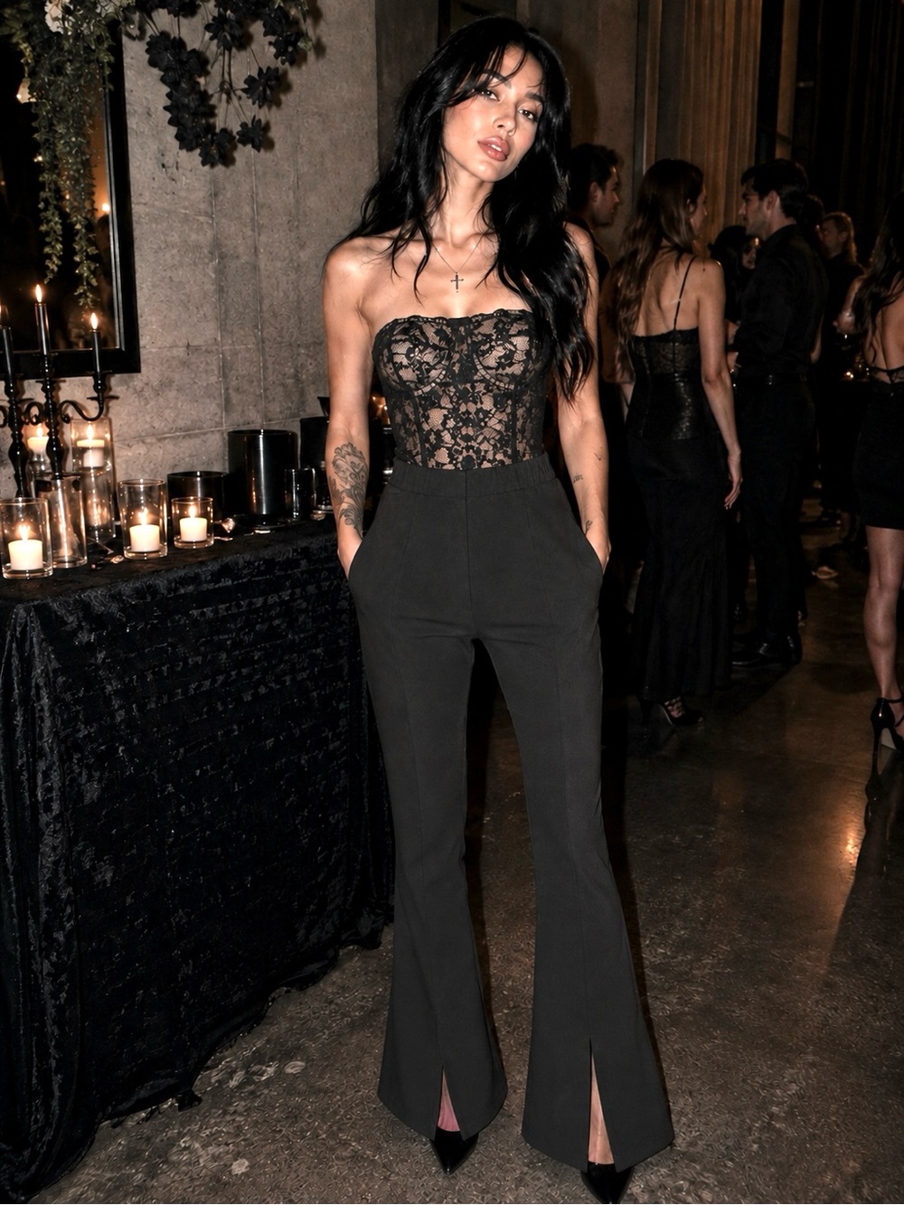 Dolls Office Siren Work Black Essential Split-Hem Formal Flare Pants- Women’s